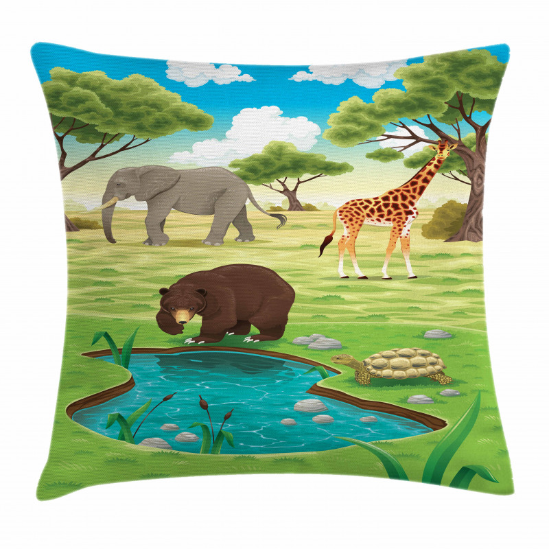 Jungle Bear Giraffe Pillow Cover