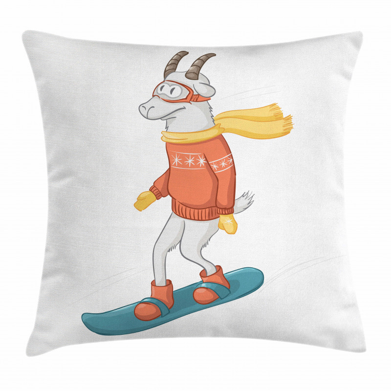 Cartoon Goat Snowboarding Pillow Cover