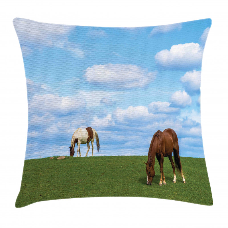 Horses Grazing Meadow Pillow Cover