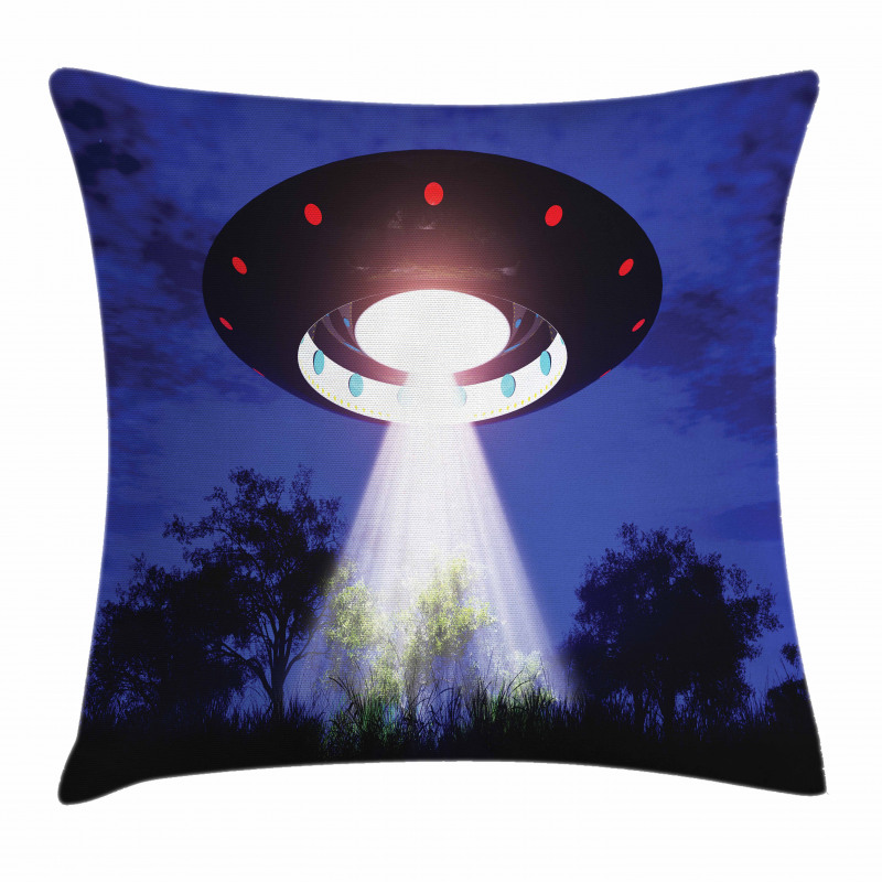 Night Scenery with Aliens Space Pillow Cover