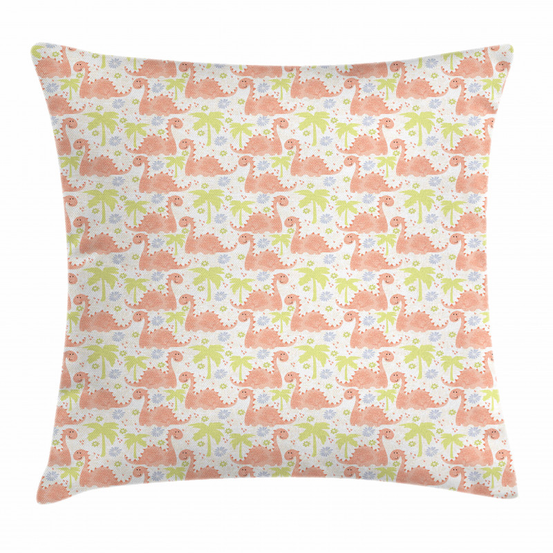 Smiling Dino and Trees Pillow Cover