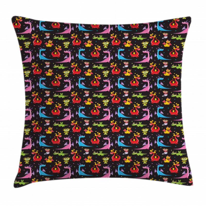 Colorful Stars on Black Pillow Cover