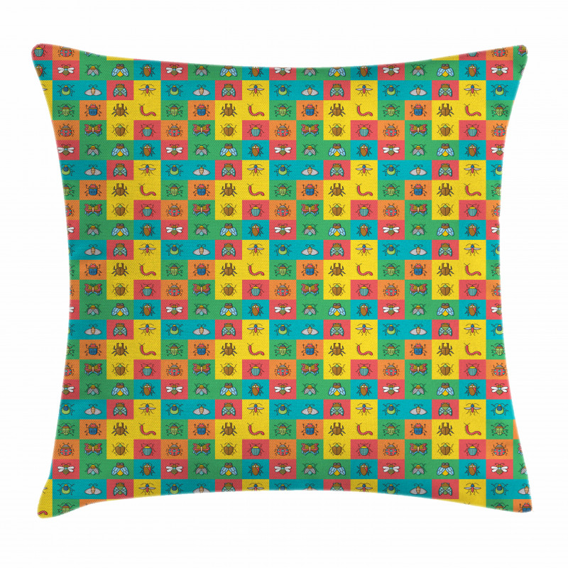Cartoon Bugs in Square Pillow Cover