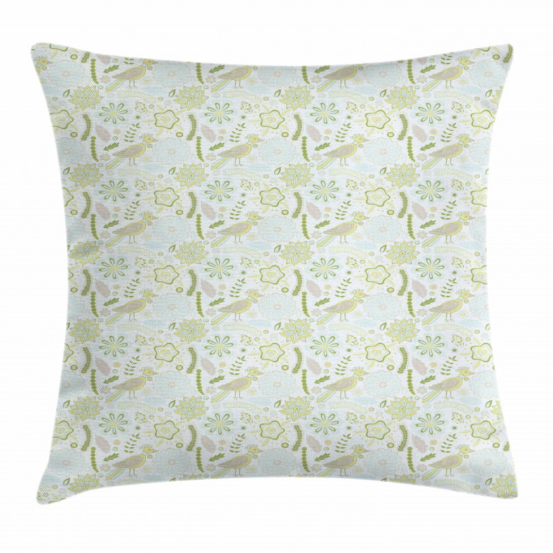 Doodle Flower Birds Pillow Cover