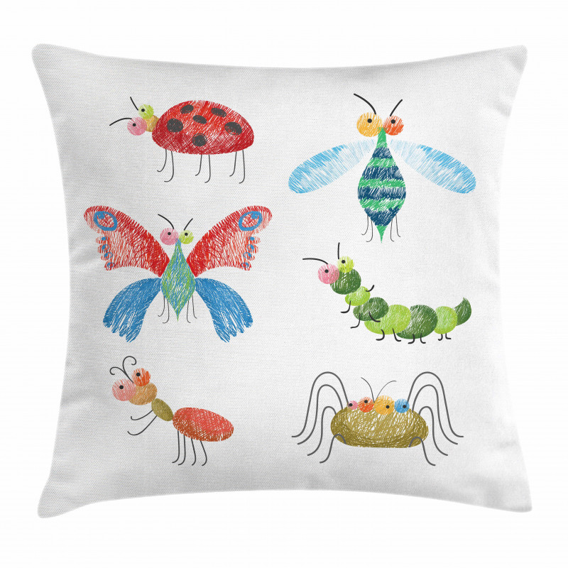 Hand Drawn Bug Pattern Pillow Cover