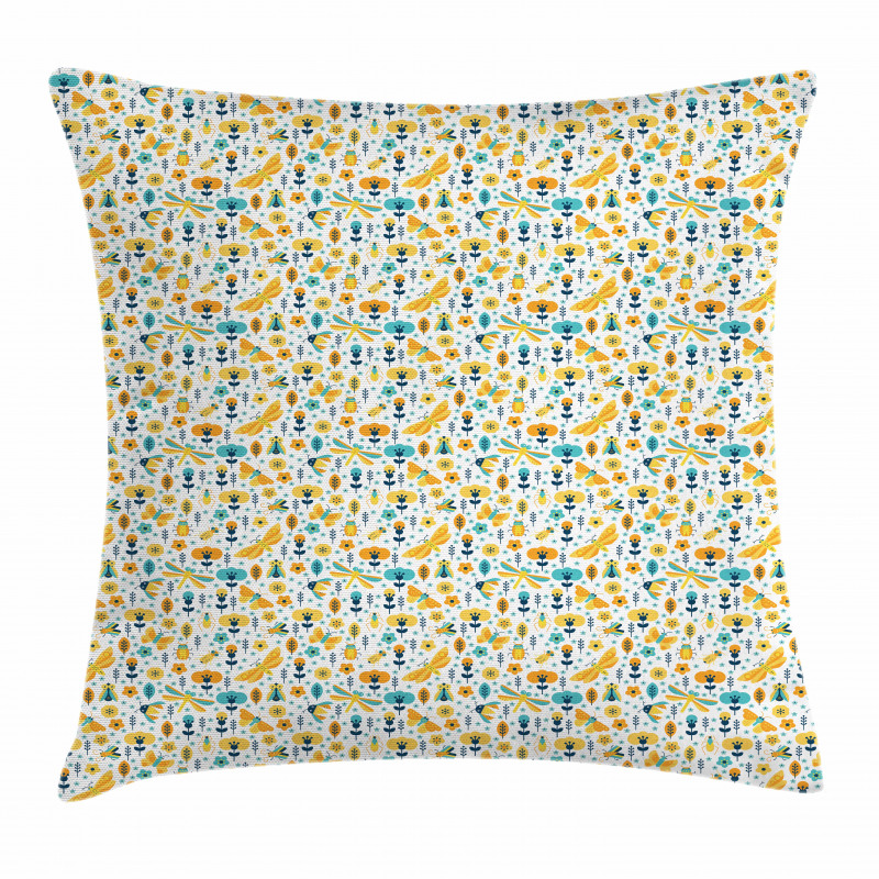 Flower Blooms and Bugs Pillow Cover