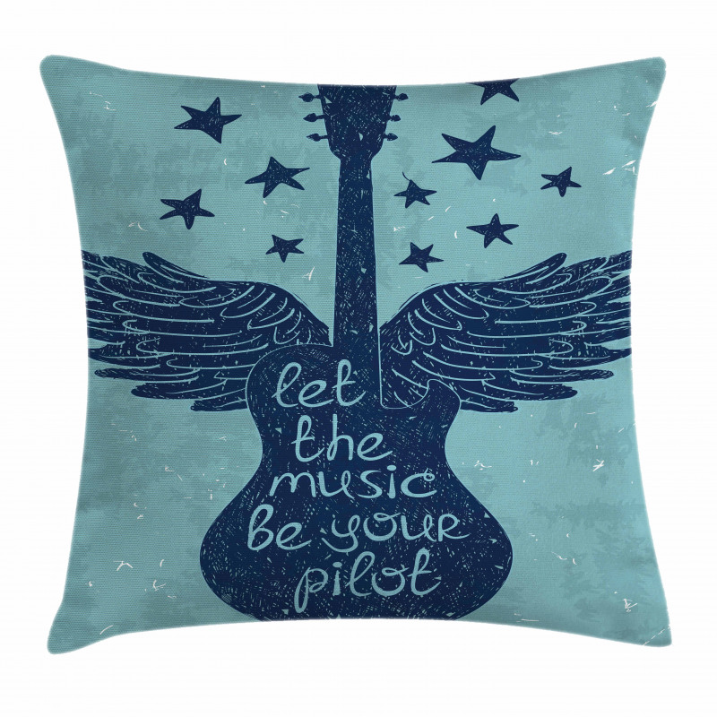Guitar Wings Stars Words Pillow Cover