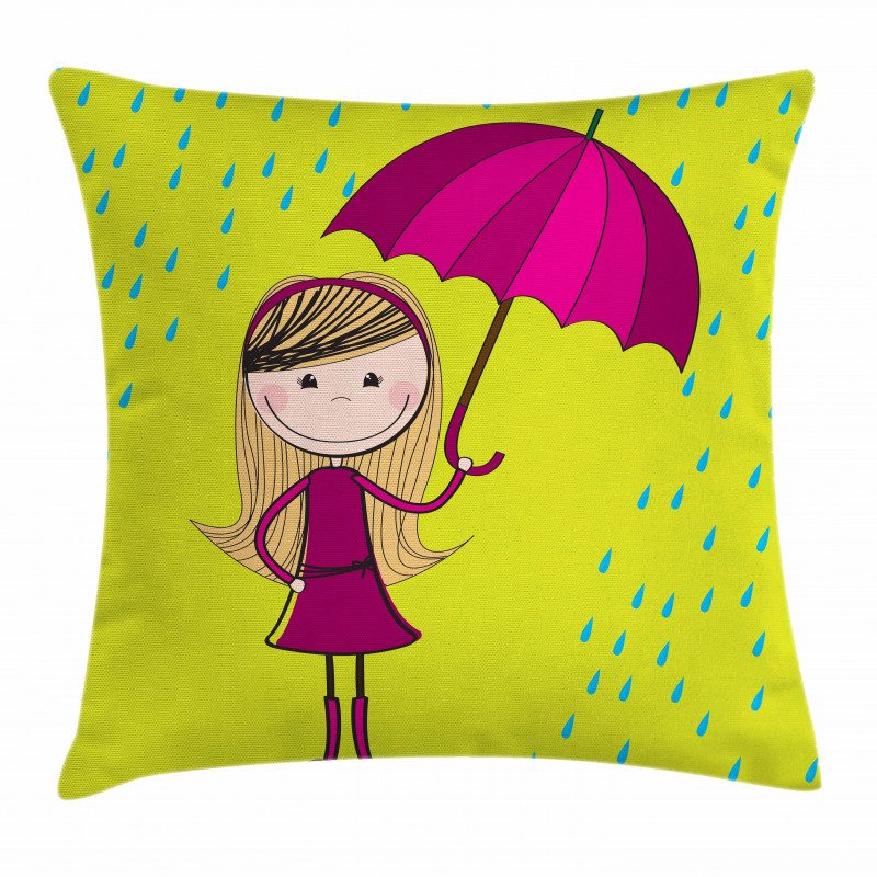 Little Girl Under Raindrop Pillow Cover