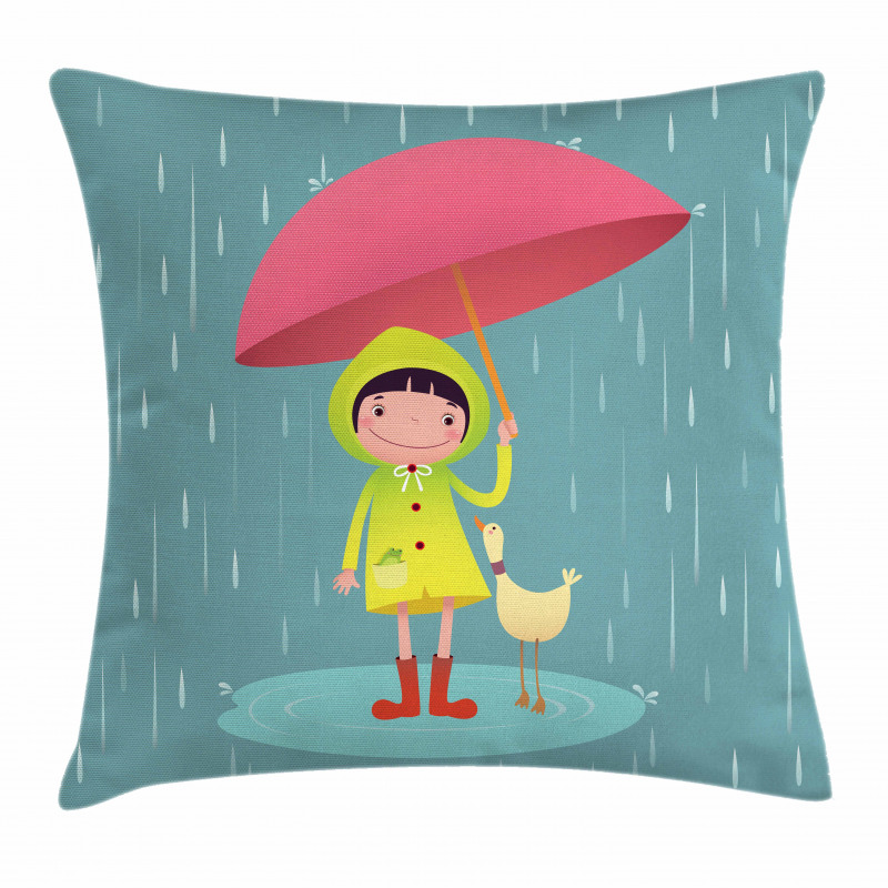 Girl with Duck Friend Pillow Cover