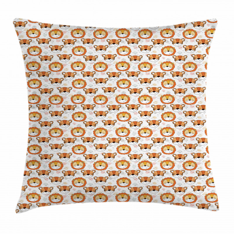 Tiger and Lion Heads Pillow Cover