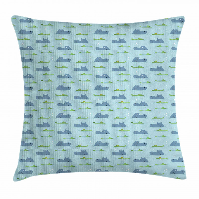 Hippo Crocodile in Water Pillow Cover