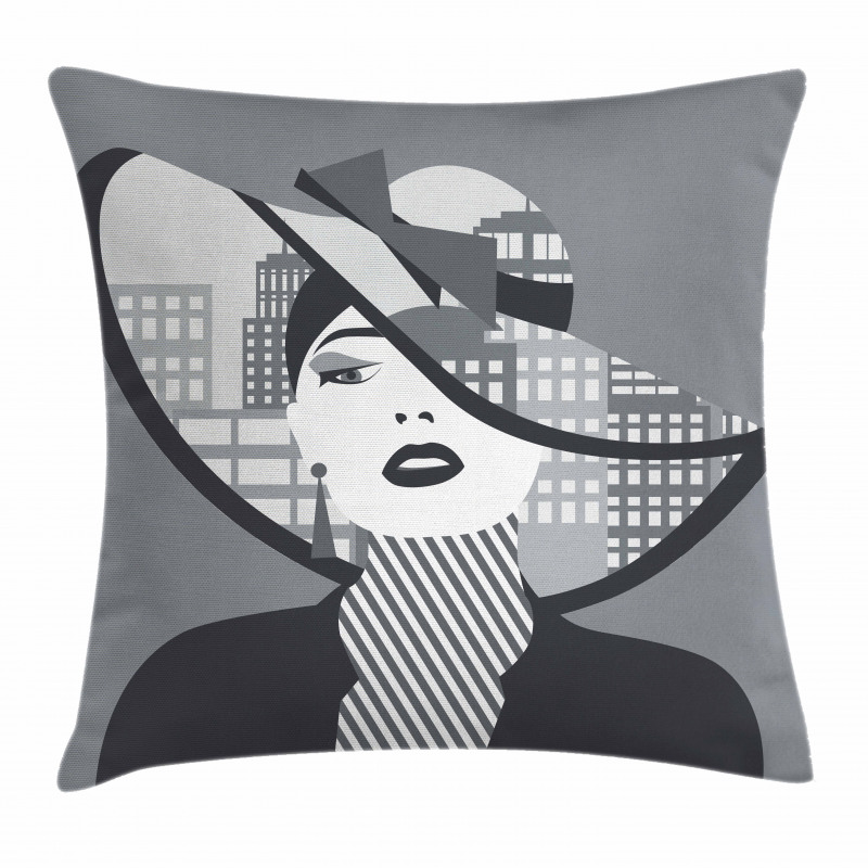 City Silhouette and Lady Art Pillow Cover