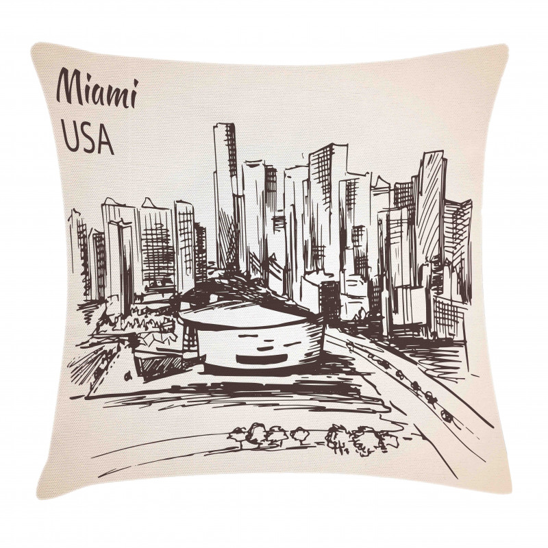 Miami Cityscape Sketch Pillow Cover