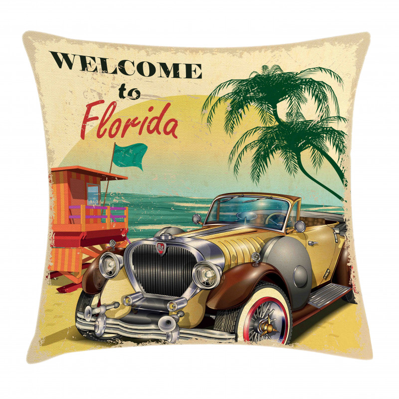 Old Beach Car Picture Pillow Cover
