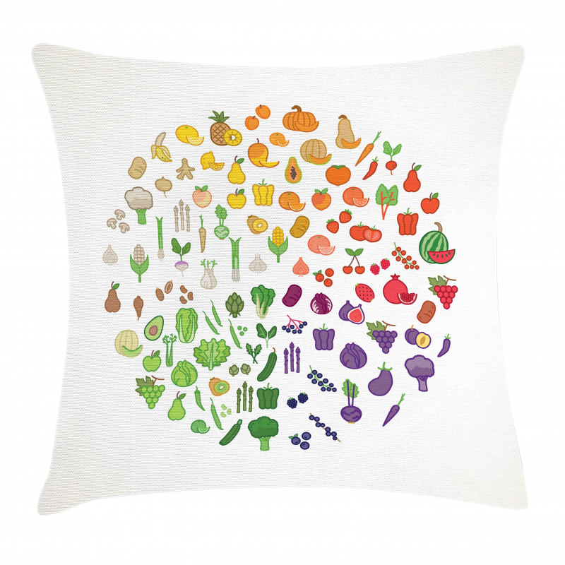 Colorful Food Circle Pillow Cover