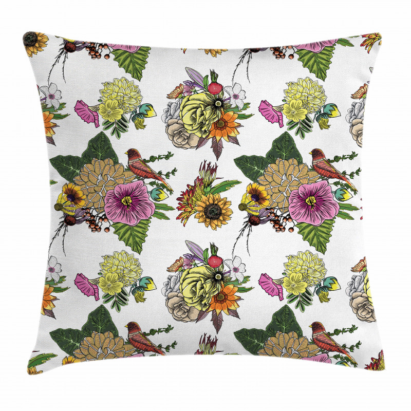 Leaves and Sunflowers Pillow Cover