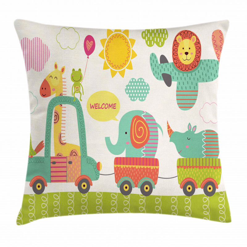 Train with Jungle Animals Pillow Cover