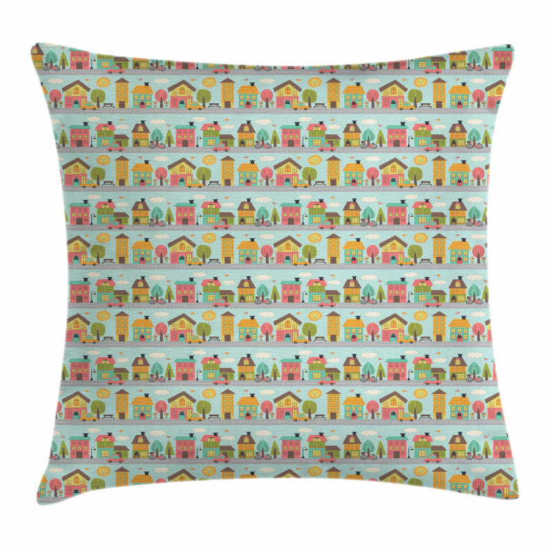 Small Town Street Houses Pillow Cover
