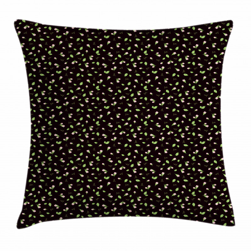 Rosebuds with Stems and Leaves Pillow Cover