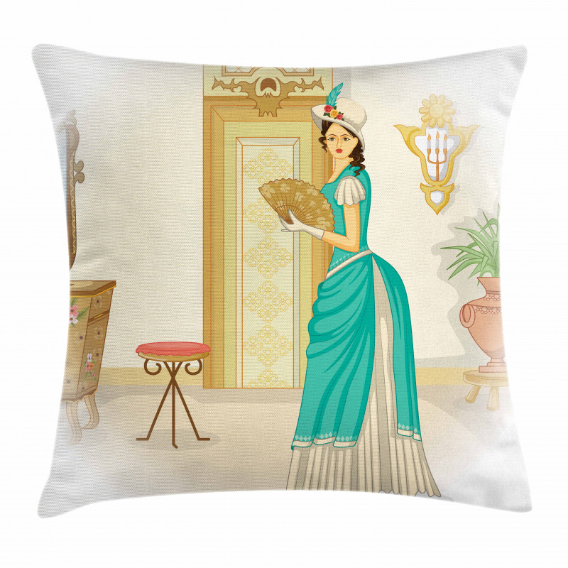 Vintage Woman Hand Fan Pillow Cover