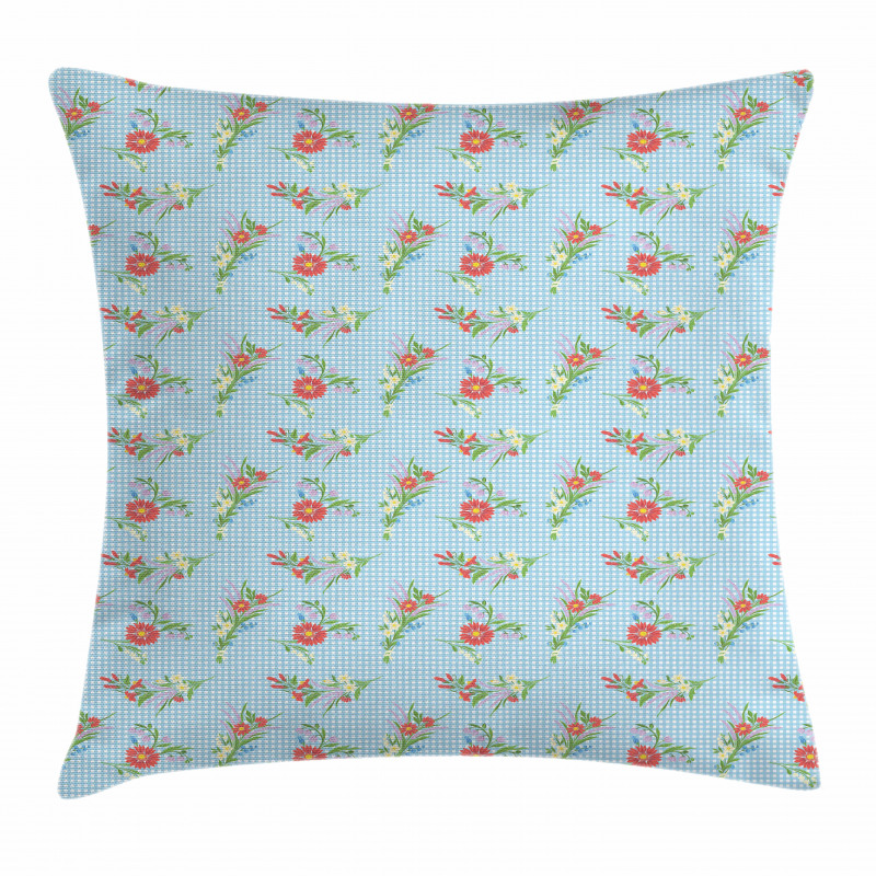 Vibrant Blossoms on Tartan Pillow Cover