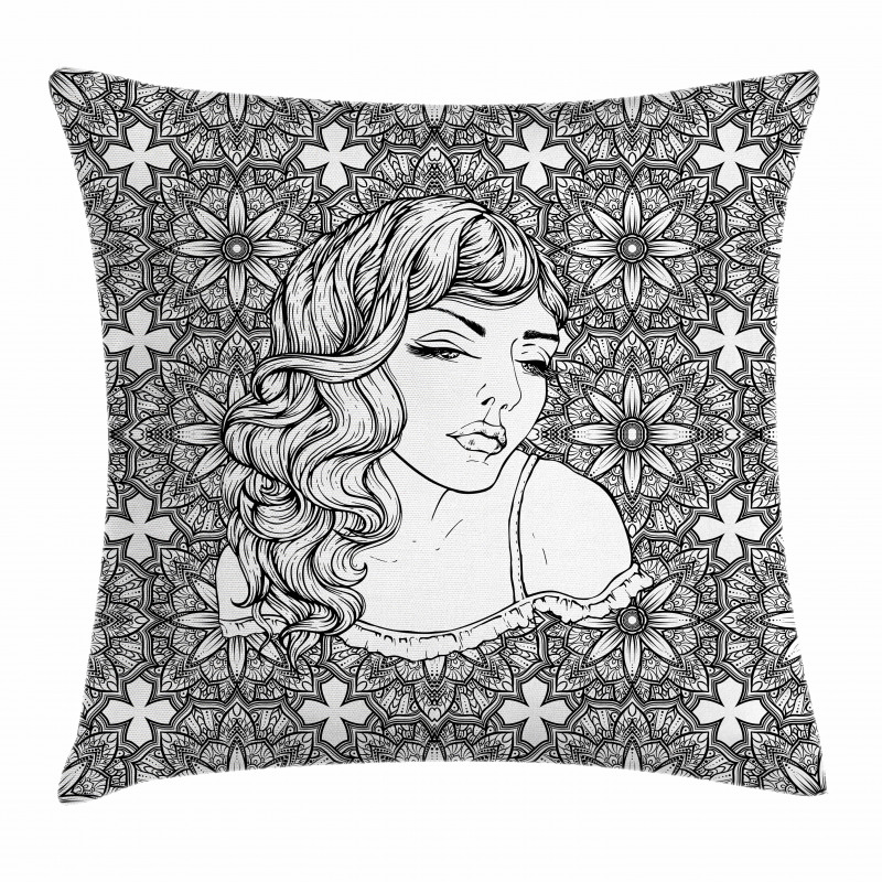 Young Lady with Wavy Hair Pillow Cover