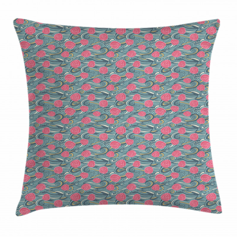 Waves and Roses Pillow Cover