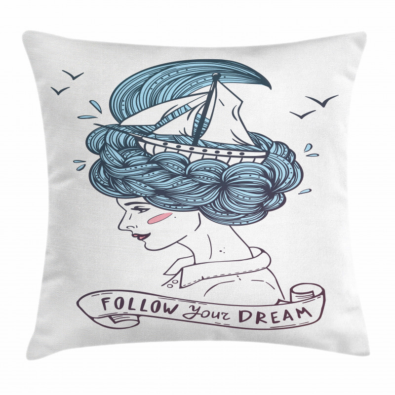 Girl with Blue Hair Pillow Cover