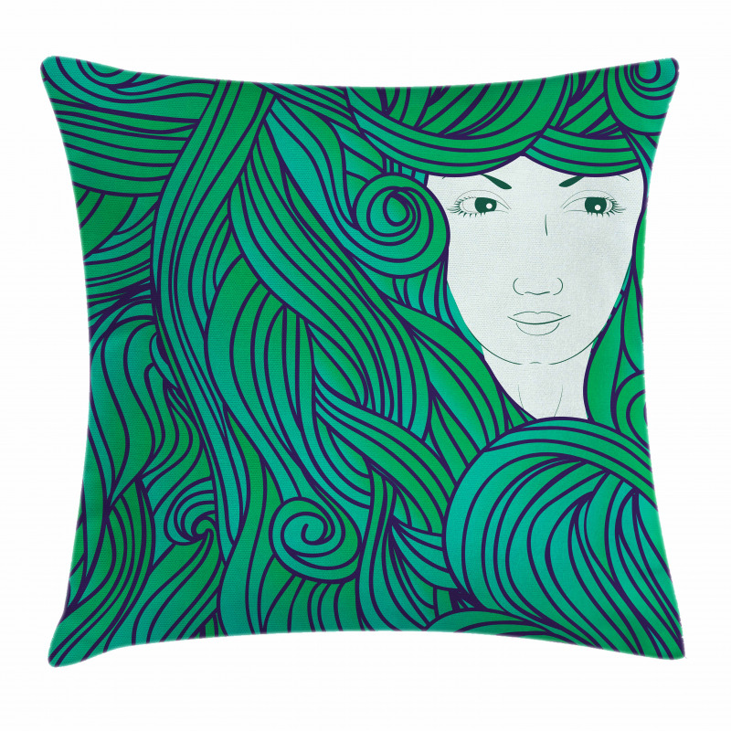 Fantasy Girl Curly Hair Pillow Cover