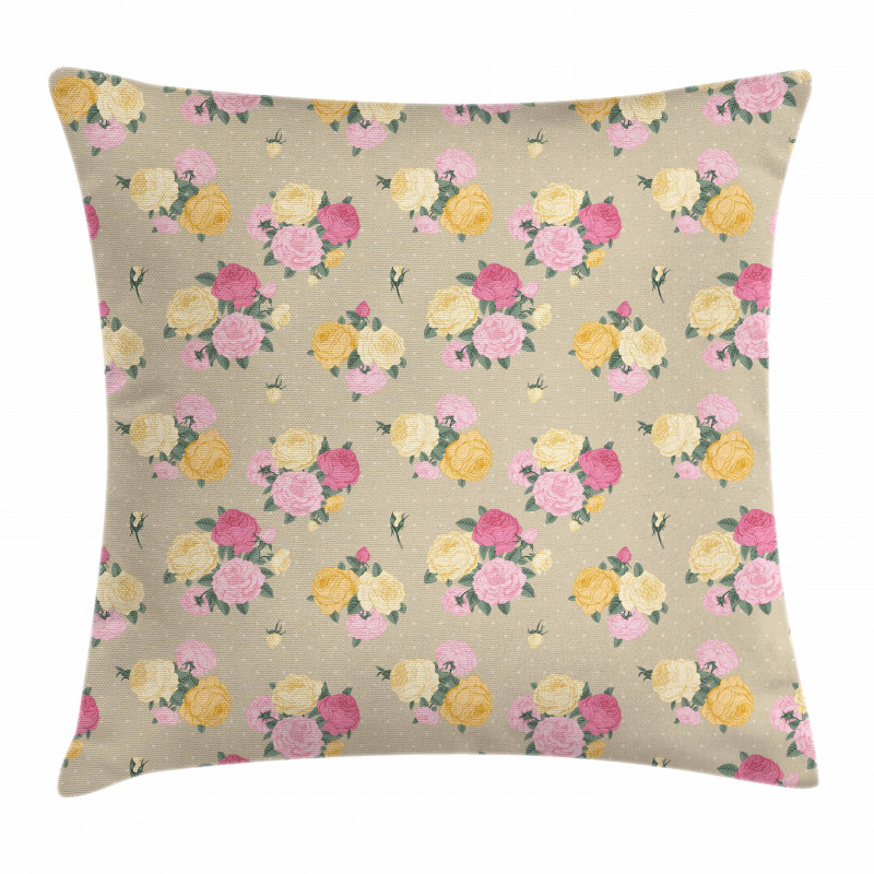 Vintage Rose Bunches Dots Pillow Cover