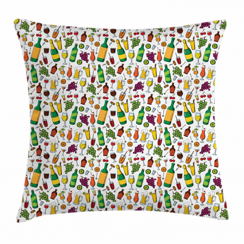 Doodle Party Beverages Pillow Cover