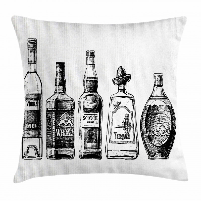 Ink Drawing Beverages Pillow Cover