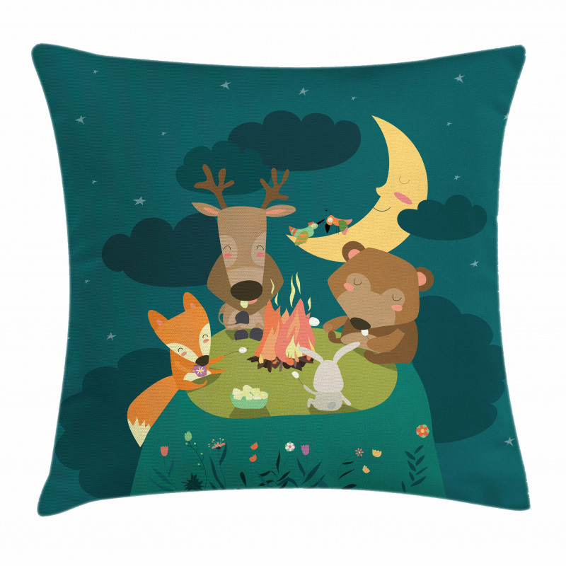 Forest Bonfire at Night Pillow Cover