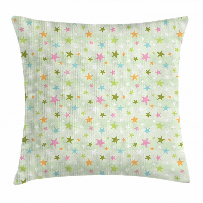 Colorful Stars on Pale Green Pillow Cover