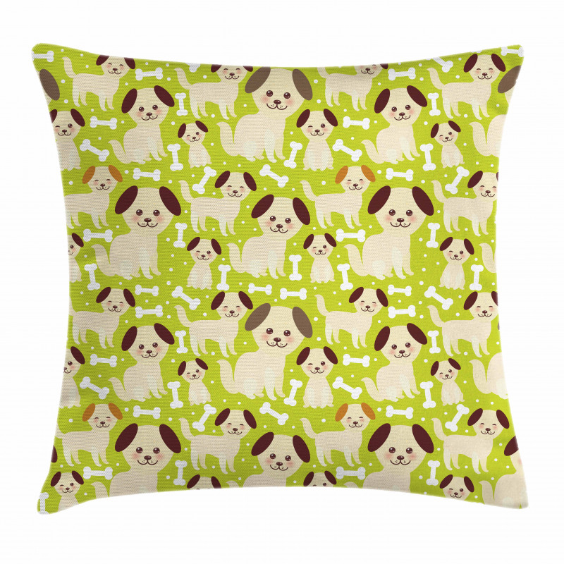 Puppies with Smiling Faces Pillow Cover