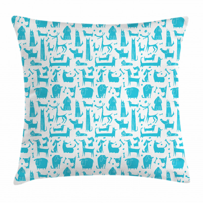 Funny Puppies in Aquatic Tone Pillow Cover