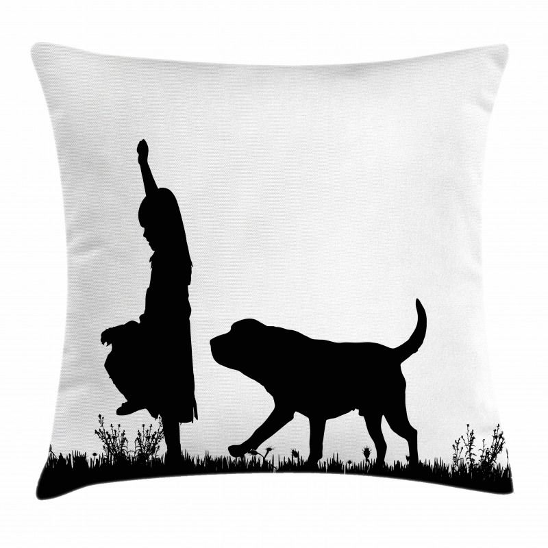 Little Girl Walking a Dog Pillow Cover