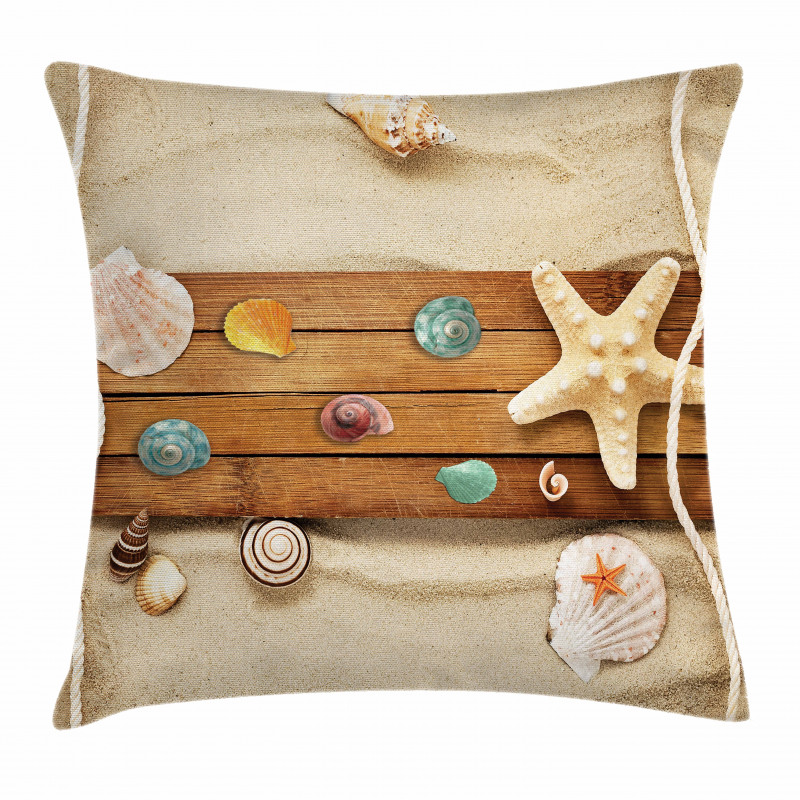 Rustic Board Seashells Pillow Cover