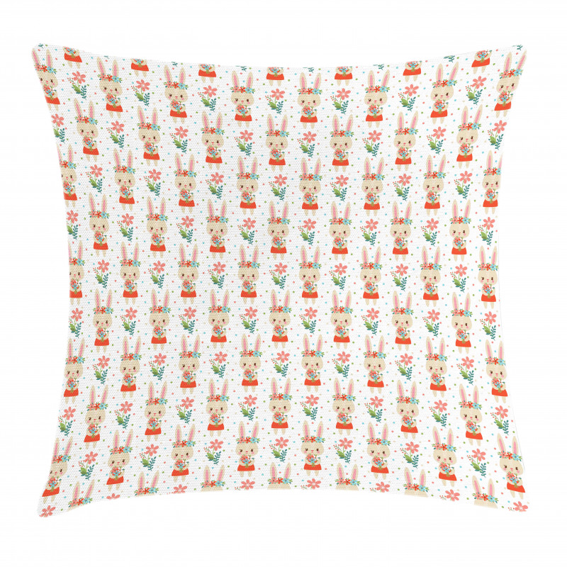 Baby Bunny Holding a Bouquet Pillow Cover