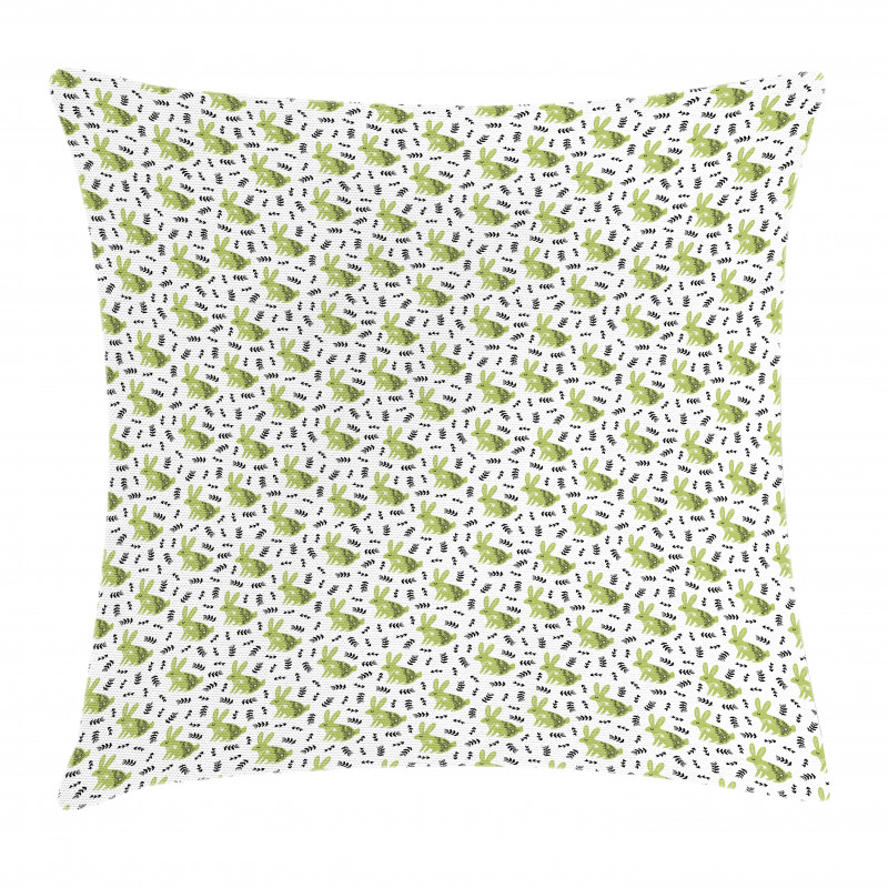 Bunnies with Floral Motifs Pillow Cover