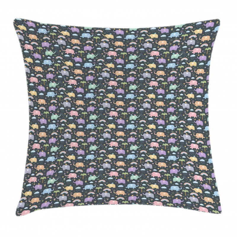 Colorful Elephants Birds Pillow Cover