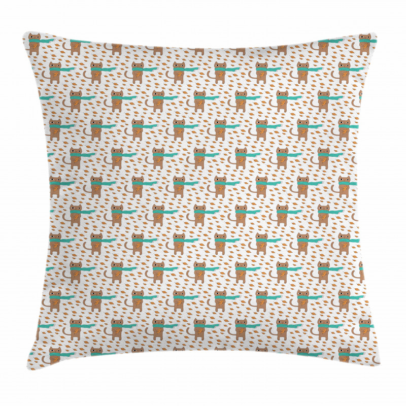 Cat in Scarf with Autumn Leaves Pillow Cover