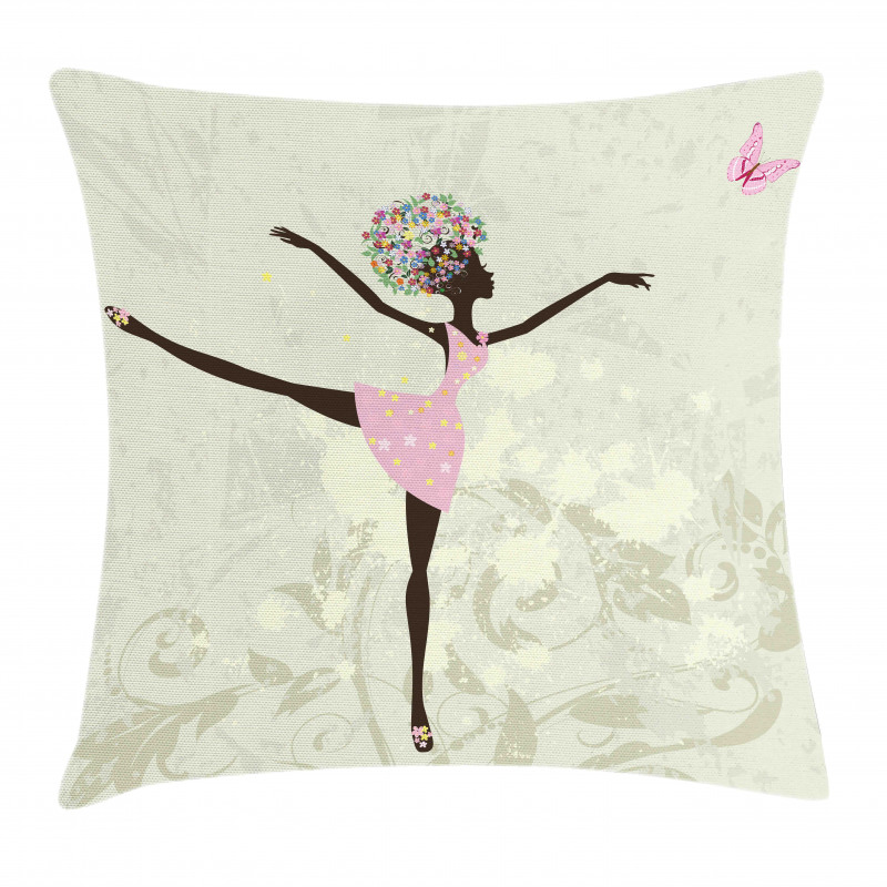 Afro Girl with Floral Hair Pillow Cover