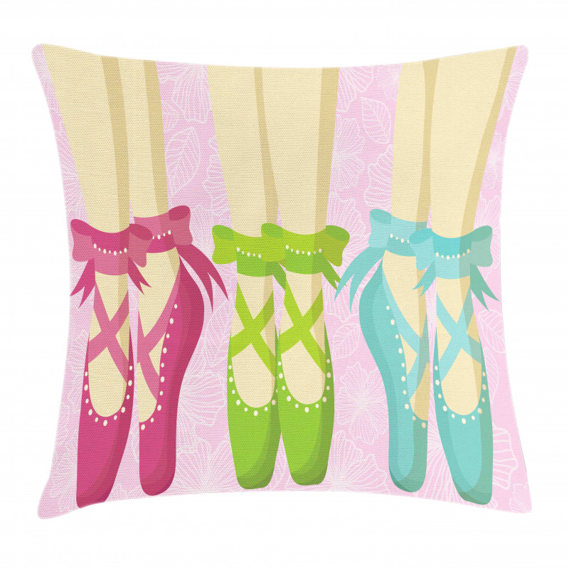 Colored Pointe Shoes on Pink Pillow Cover