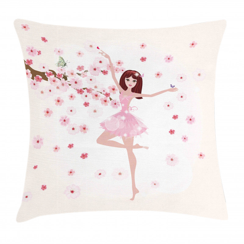 Ballerina Girl Sakura Tree Pillow Cover