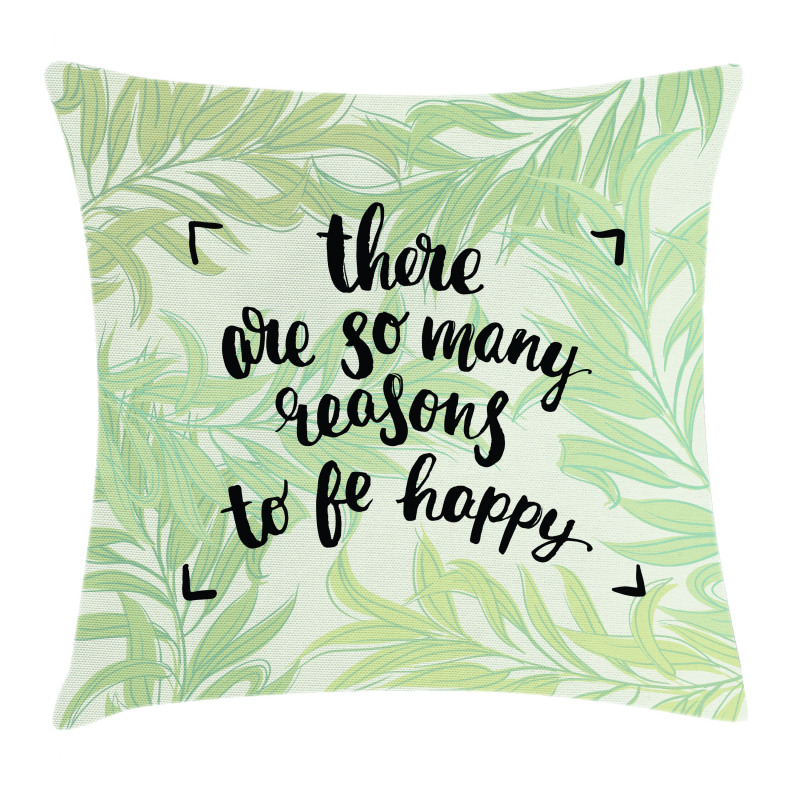 Green Leafy Branches Words Pillow Cover