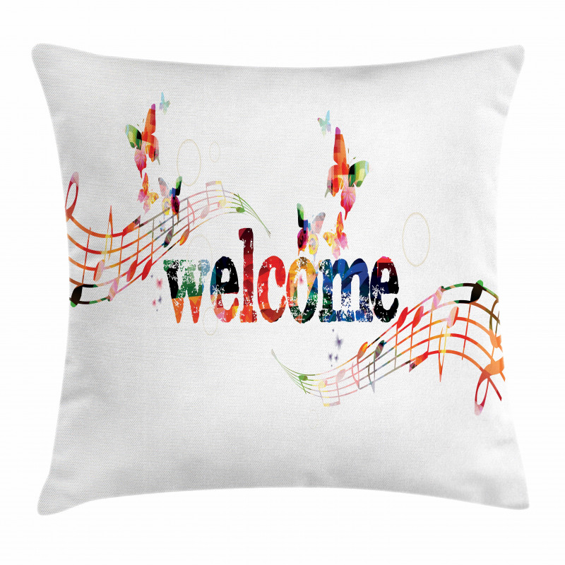 Music Notes and Butterflies Pillow Cover