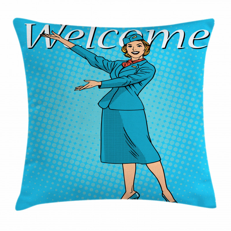 Pop Art Retro Stewardess Pillow Cover