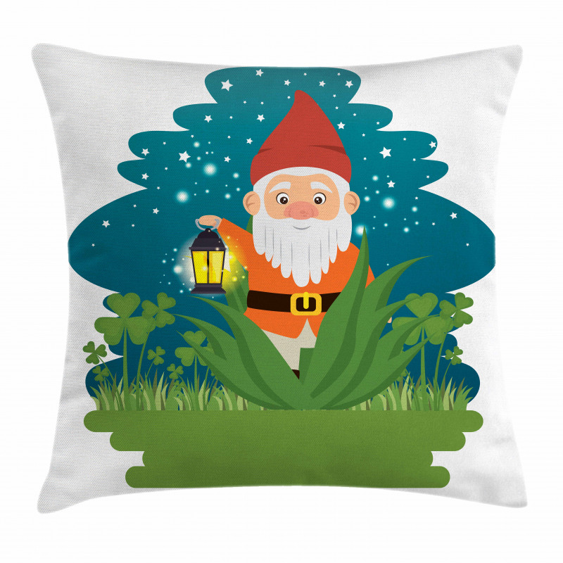 Dwarf with Lantern on Grass Pillow Cover