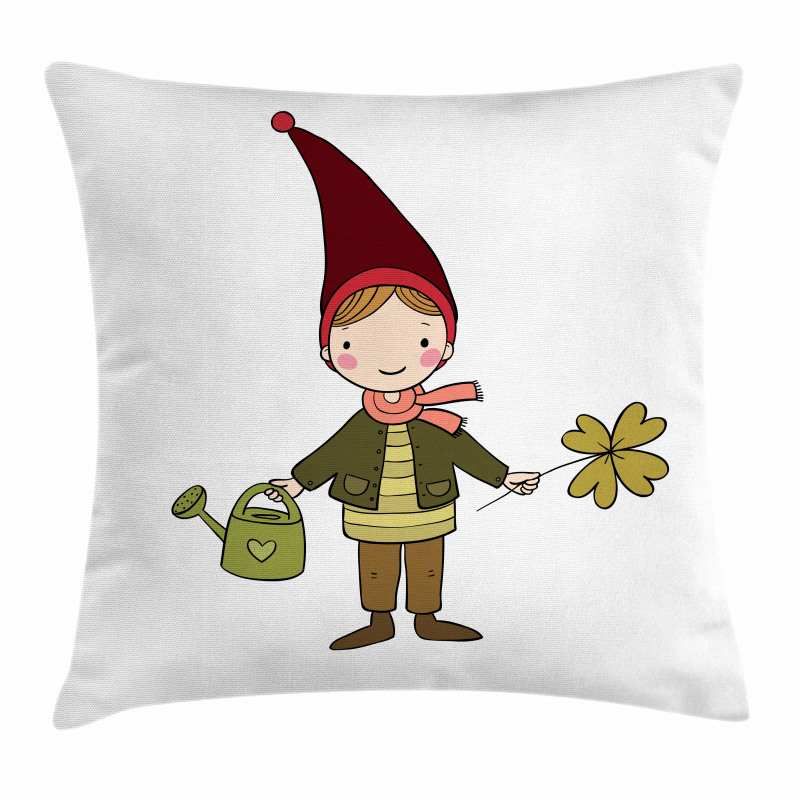 Little Elf Boy with Clover Pillow Cover